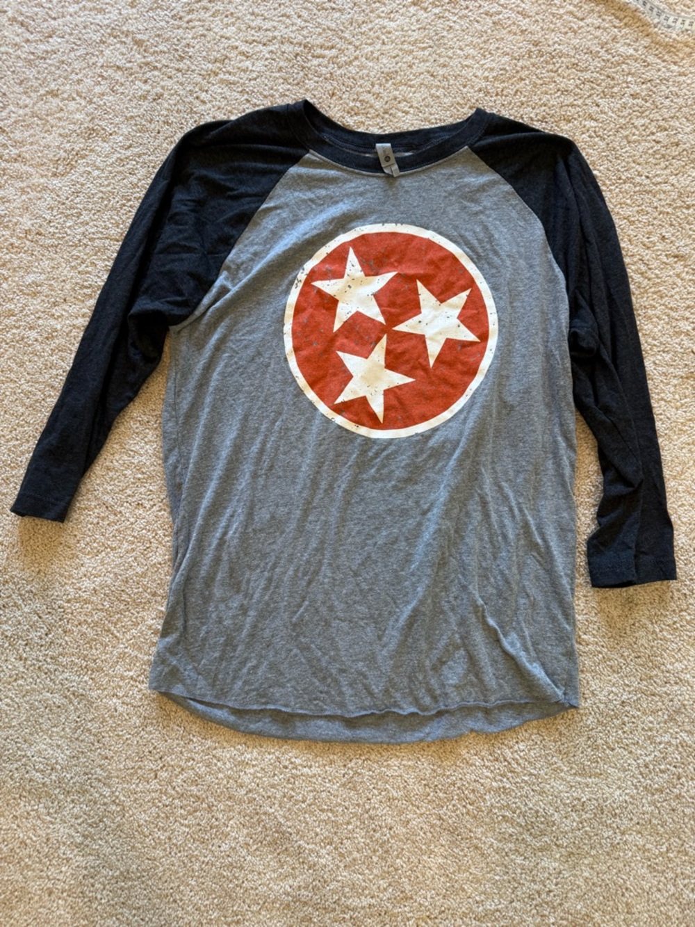 Women’s Raglan Baseball Tee with Three-Star Graphic - Black & Gray Tennessee